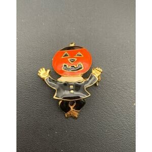 Halloween Articulated Moving Legs Pumpkin Jack-o-lantern Brooch Signed SFJ